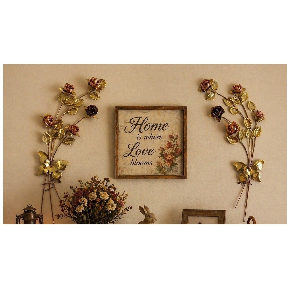 Home Interiors Metal Rose Wall Swag Set Gold Copper Floral USA AZ-8890 - Picture 2 of 16